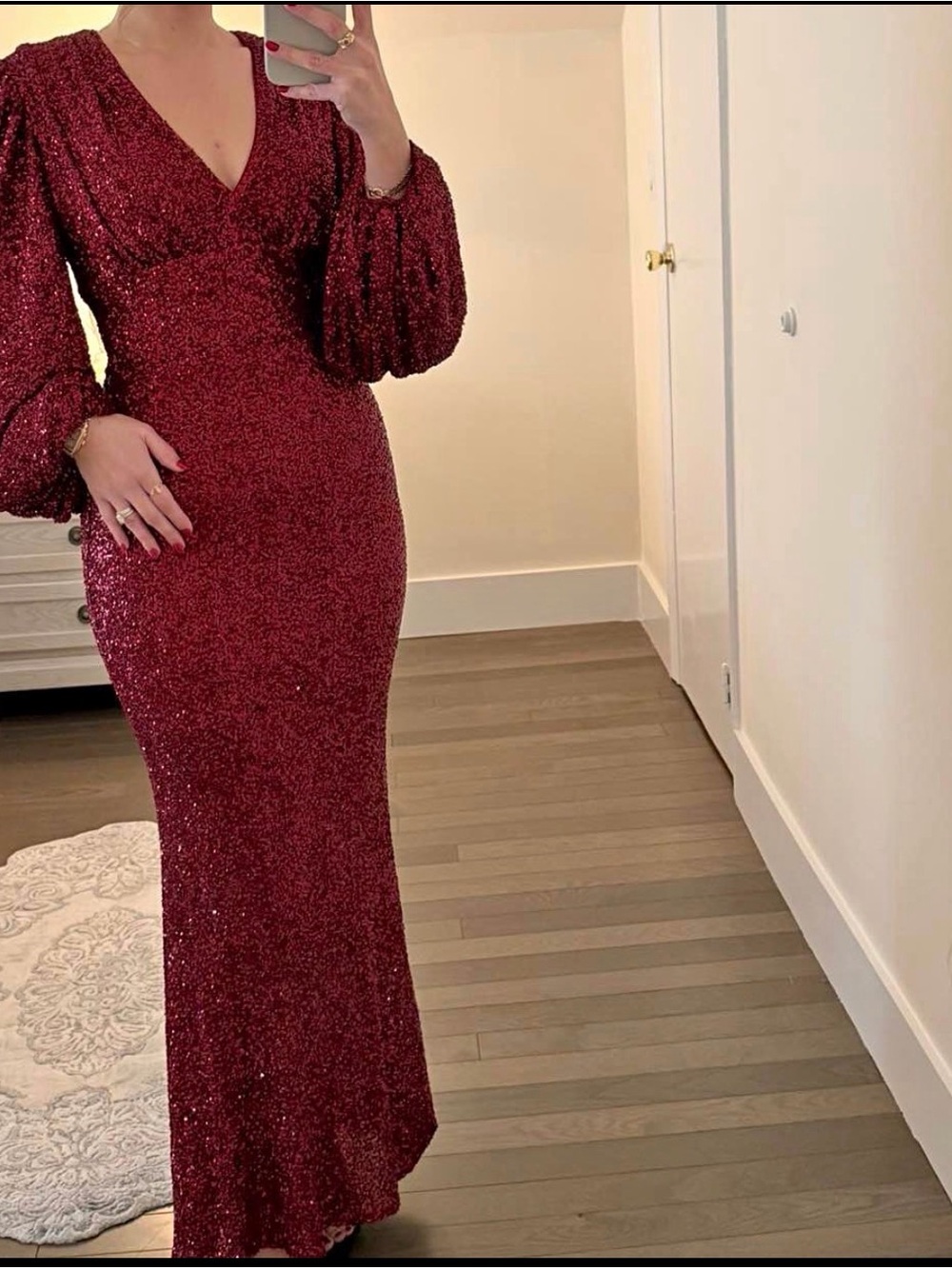 Sparkle Red Long-Sleeve Sequin Gown